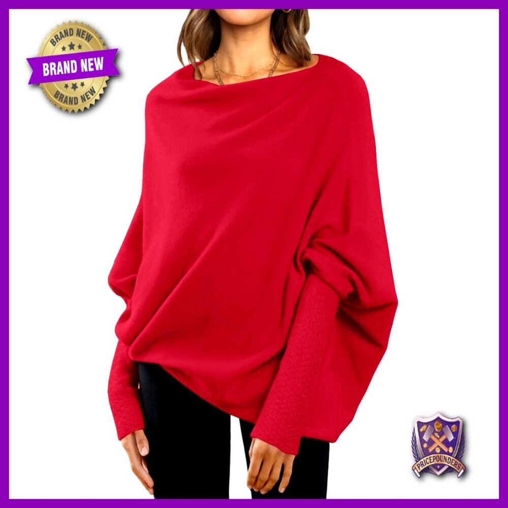 Oversized Batwing Sweater Pullover Boat Neck Tunic Top Loose Fit